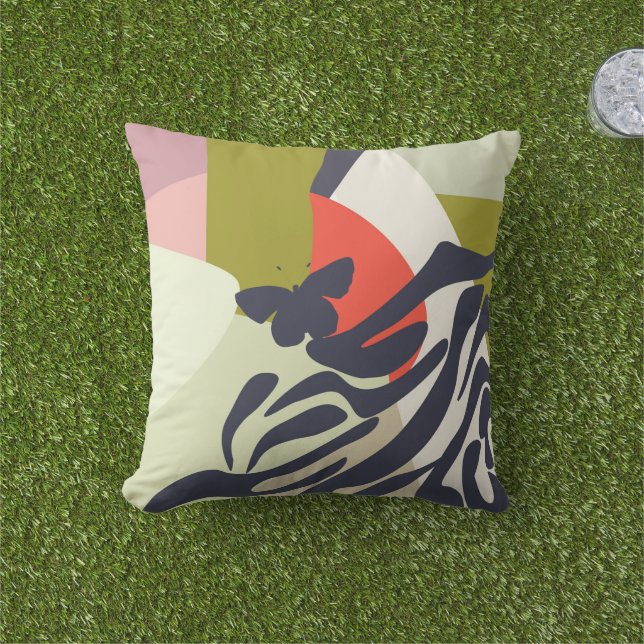 Modern Colorful Artistic Abstract Butterfly Home   Outdoor Pillow (Grass)