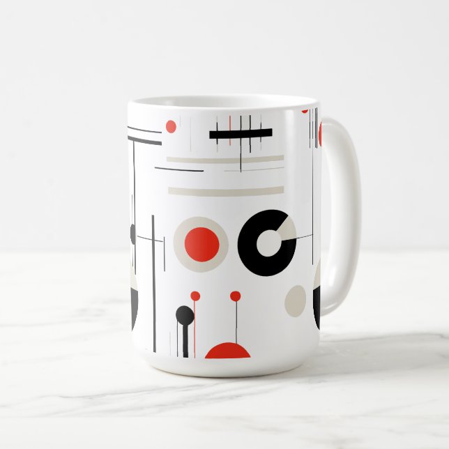 Modern, Colorful Bauhaus geometric shapes on white Coffee Mug (Front Right)