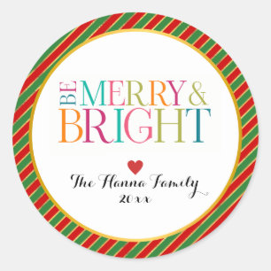 Modern Colorful Be Merry & Bright Christmas Season Classic Round Sticker