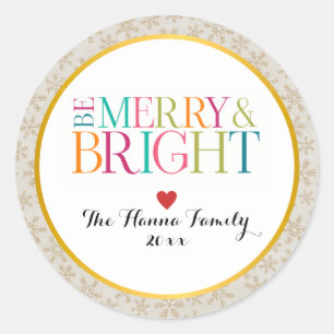 Modern Colorful Be Merry & Bright Christmas Season Classic Round Sticker