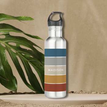 Modern Colorful Beach Colorblock Personalized Name Stainless Steel Water Bottle by EvcoStudio at Zazzle