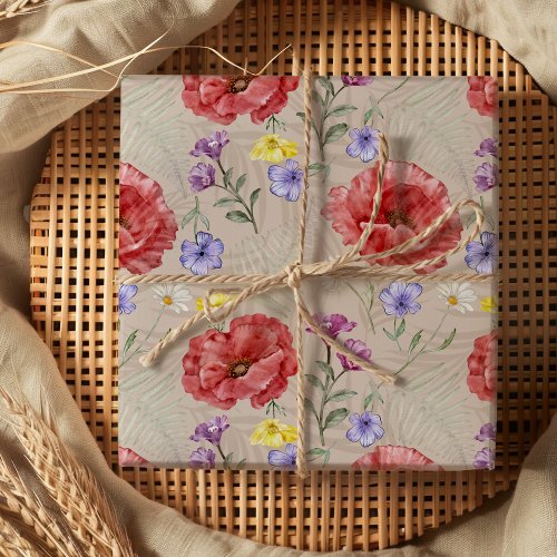 Modern Colorful  Beige Wildflower Pattern  Wrapping Paper Sheets