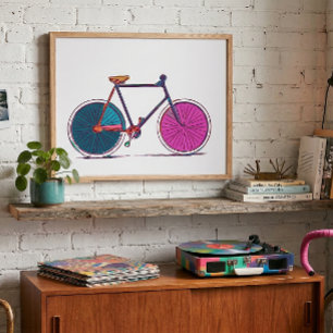 Modern Colorful Bicycle Line Art Drawing Poster