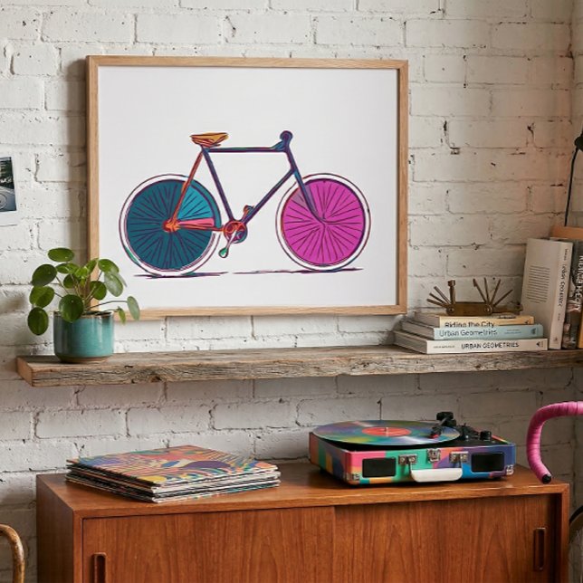 Modern Colorful Bicycle Line Art Drawing Poster (Creator Uploaded)