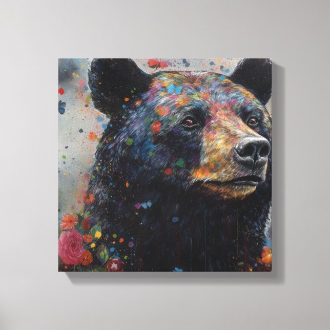 Modern Colorful Black Bear Art Canvas Print (Front)