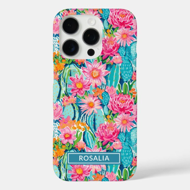 Modern Colorful Blooming Cacti Personalized Case-Mate iPhone Case (Back)