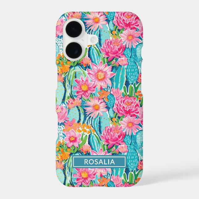 Modern Colorful Blooming Cacti Personalized Case-Mate iPhone Case (Back)