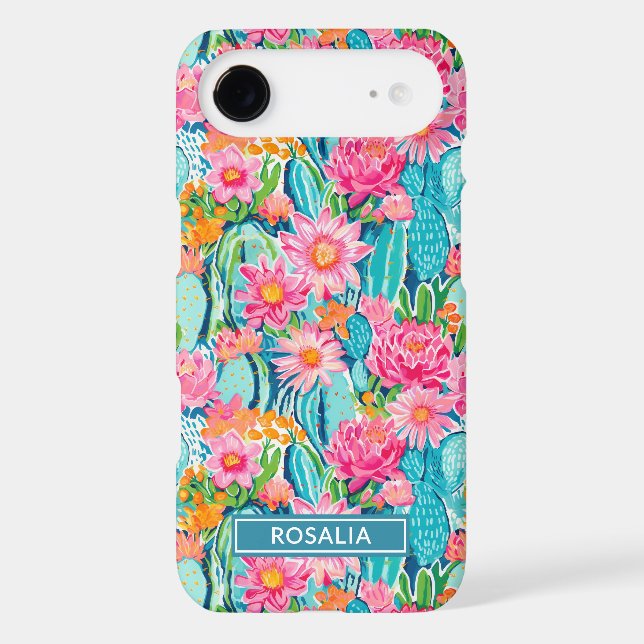 Modern Colorful Blooming Cacti Personalized Case-Mate iPhone Case (Back)