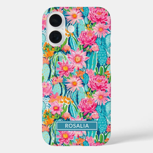 Modern Colorful Blooming Cacti Personalized Case-Mate iPhone Case (Back)