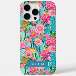 Modern Colorful Blooming Cacti Personalized iPhone 16 Pro Max Case