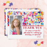 Modern Colorful Blots Photo Birthday Thank You Postcard<br><div class="desc">Modern Colorful Blots Photo Birthday Thank You Postcard. Modern, cute and girly thank you postcard with a photo, a message for your family and friends and child`s name. The postcard has colorful blots. Personalize this photo card with your kid`s name and your child`s photo - insert your photo into the...</div>