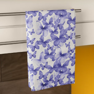 Modern Colorful Blue Butterflies Kitchen Towel