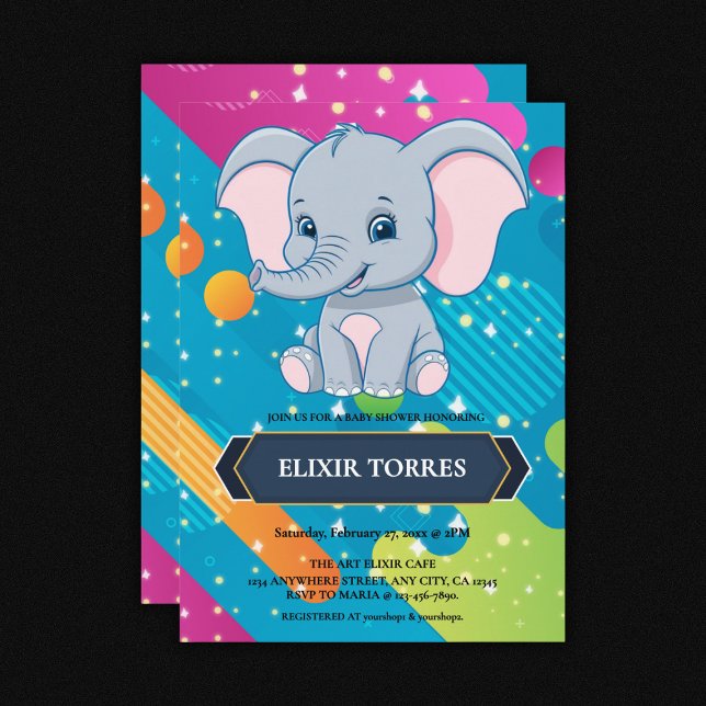 Modern Colorful Blue Elephant Baby Shower Invitation (Creator Uploaded)