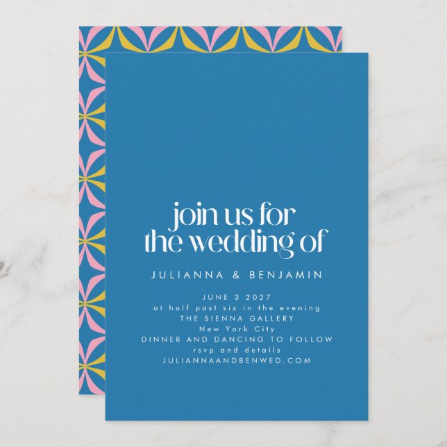 Modern Colorful Blue Geometric Simple Wedding Invitation (Front/Back)