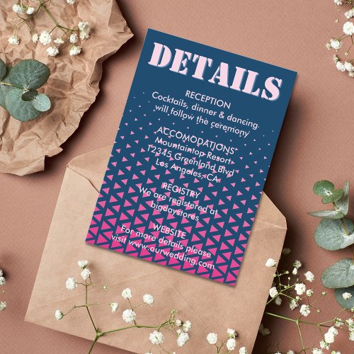 Modern Colorful  Blue  Pink Geometric Wedding Enclosure Card