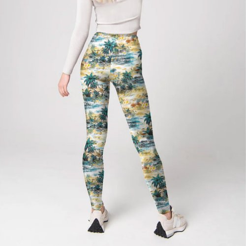 Modern Colorful Blue Yellow Tropical Hawaii Island Leggings