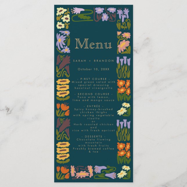 Modern Colorful Boho Chic Wedding Menu (Front)