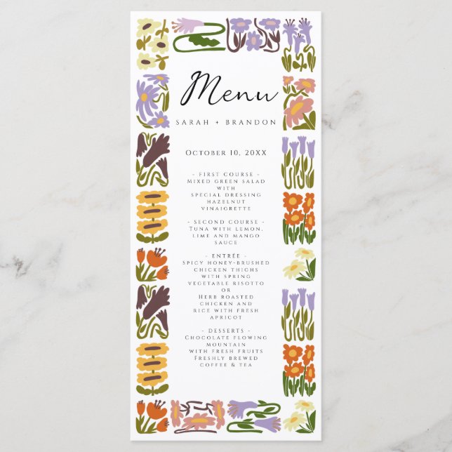 Modern Colorful Boho Chic Wedding Menu (Front)