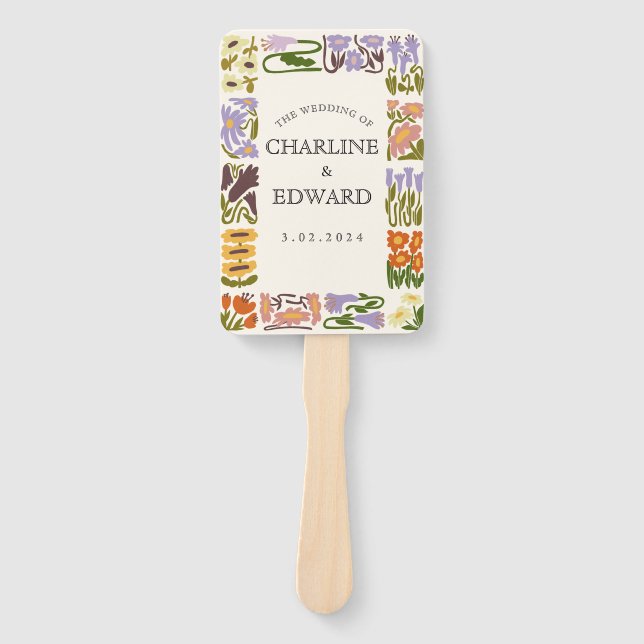 Modern Colorful Boho Chic Wedding Programs Hand Fan (Front)