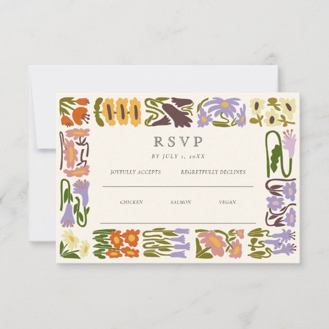 Modern Colorful Boho Chic Wedding RSVP Card (Front)