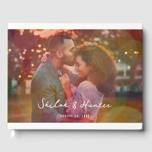 Modern Colorful Bokeh Overlay Photo Wedding Guest Book