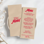 Modern Colorful Bold Funky Retro Unique Wedding  Menu<br><div class="desc">A colorful retro funky modern peach yellow wedding dinner menu. Which features chic template design of boho vintage sweet pink background and red magenta bold typography .Perfect and matching with the whole suite.</div>