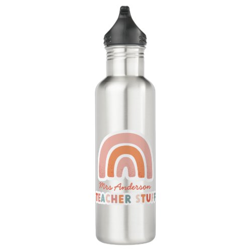 Modern colorful bold typography rainbow teacher  stainless steel water bottle