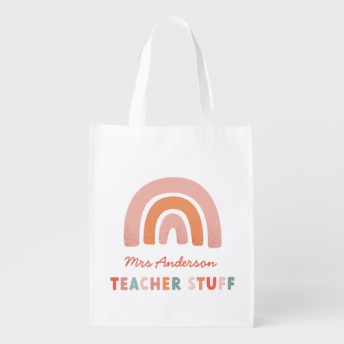 Modern colorful bold typography rainbow teacher to grocery bag