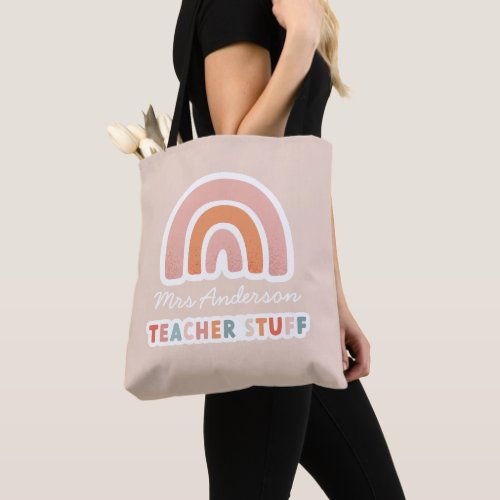 Modern colorful bold typography rainbow teacher to tote bag