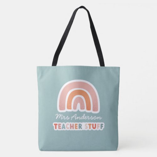 Modern colorful bold typography rainbow teacher to tote bag