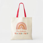 Modern colorful bold typography rainbow teacher tote bag