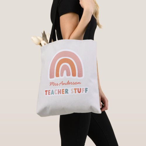 Modern colorful bold typography rainbow teacher tote bag