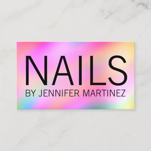 Modern colorful bright holographic nail artist business card