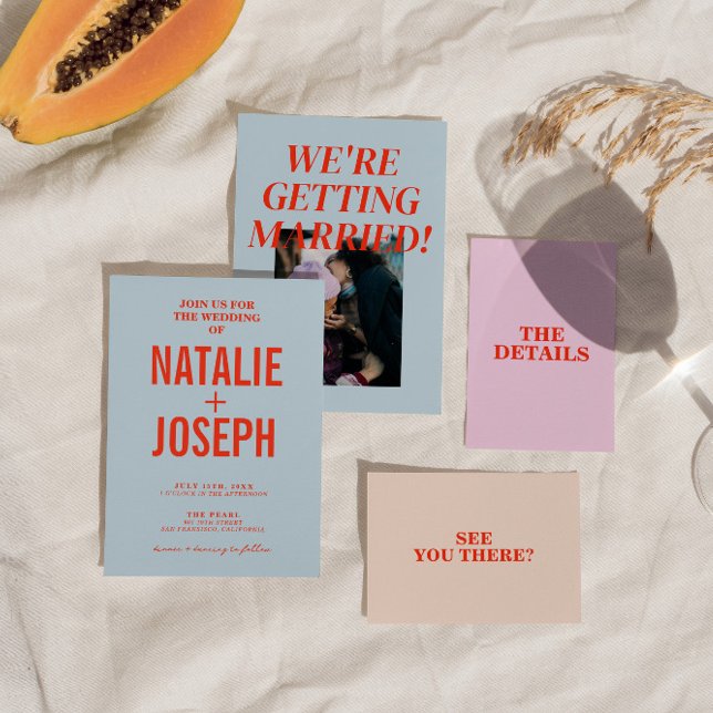 Modern Colorful Bright Retro Bold Wedding Invitation (Creator Uploaded)