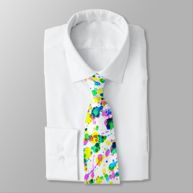 Modern Colorful Bright Watercolors Splatter Tie (Tied)
