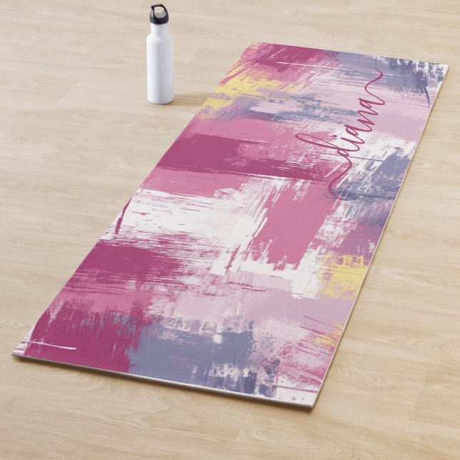 Modern Colorful Brush Strokes Abstract Monogram Yoga Mat (In Situ)
