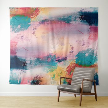 Modern Colorful Brush Strokes Paint Abstract Art Tapestry by InovArtS at Zazzle