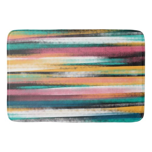 Modern Colorful Brush Strokes Stripes Oil Paint Bath Mat