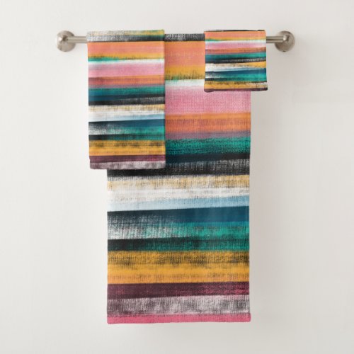 Modern Colorful Brush Strokes Stripes Oil Paint Bath Towel Set