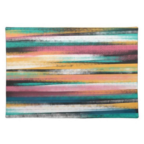Modern Colorful Brush Strokes Stripes Oil Paint Cloth Placemat