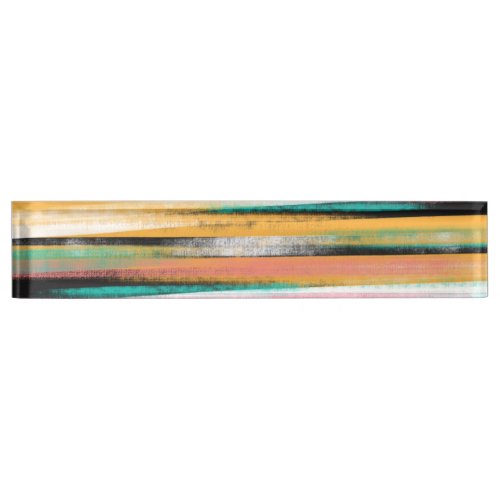 Modern Colorful Brush Strokes Stripes Oil Paint Desk Name Plate