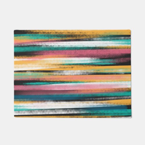 Modern Colorful Brush Strokes Stripes Oil Paint Doormat