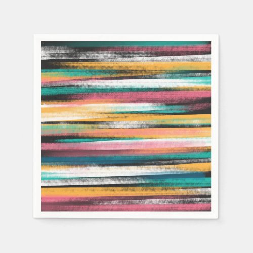Modern Colorful Brush Strokes Stripes Oil Paint Napkins