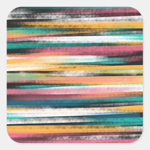 Modern Colorful Brush Strokes Stripes Oil Paint Square Sticker
