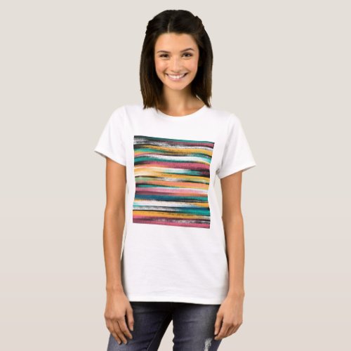 Modern Colorful Brush Strokes Stripes Oil Paint T_Shirt
