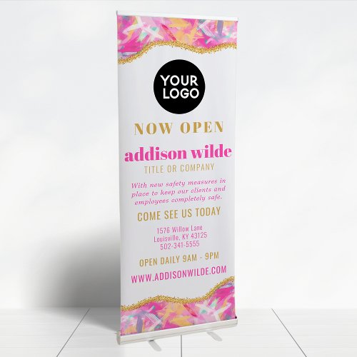 Modern Colorful Brushstrokes Gold Chic Logo Retractable Banner