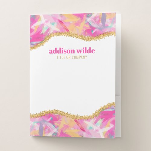 Modern Colorful Brushstrokes Gold Chic Pocket Folder