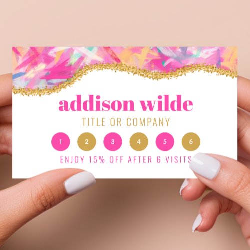 Modern Colorful Brushstrokes Gold Glitter Chic Loyalty Card