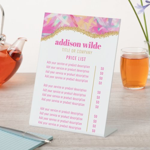 Modern Colorful Brushstrokes Service Price List Pedestal Sign