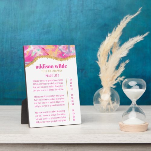 Modern Colorful Brushstrokes Service Price List Plaque